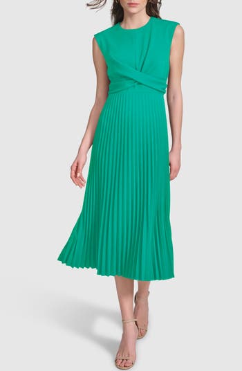 Calvin Klein Crossfront Pleated Sleeveless Midi Dress | Nordstromrack