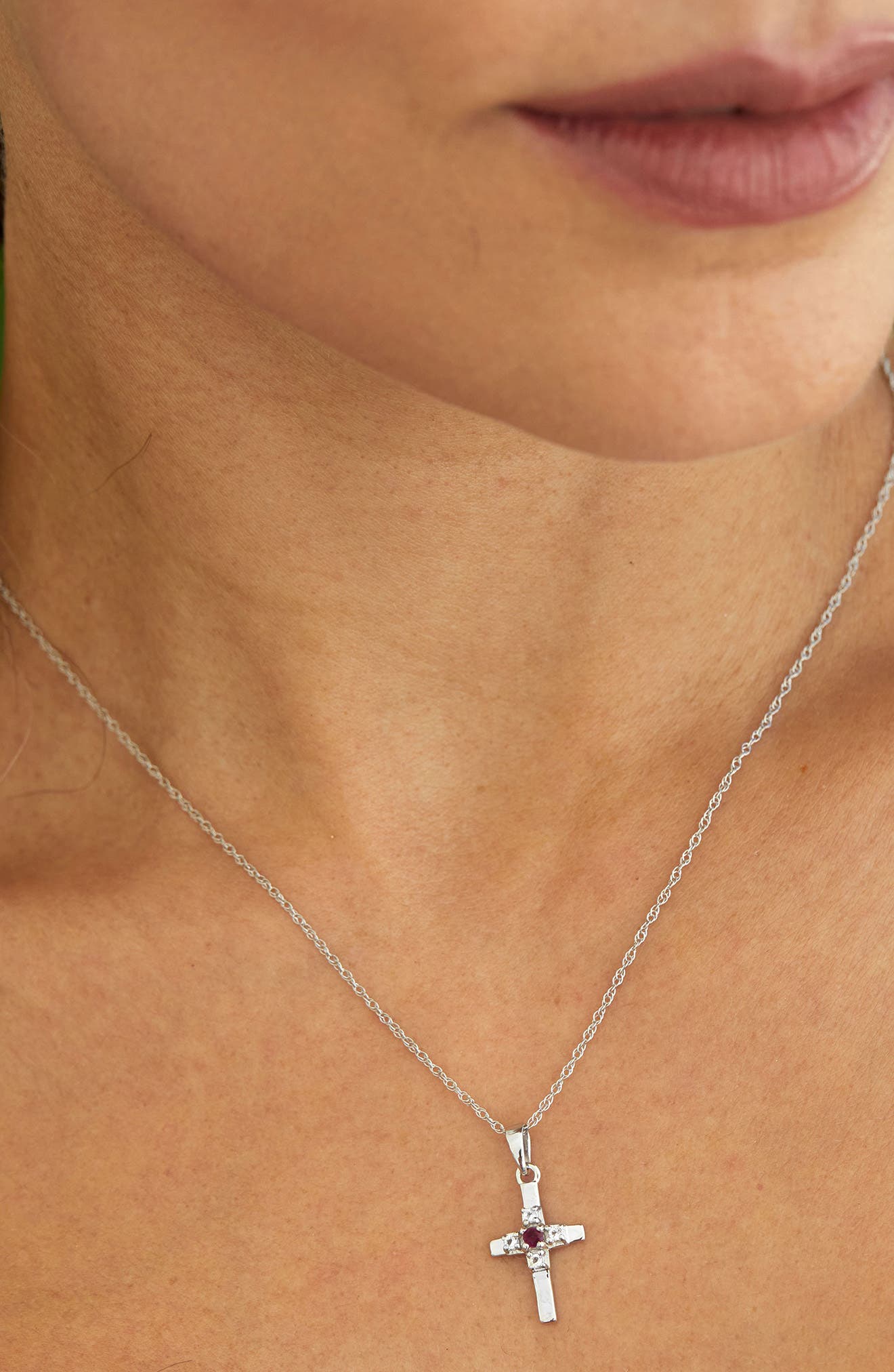 Ruby Cross Pendant Necklace 