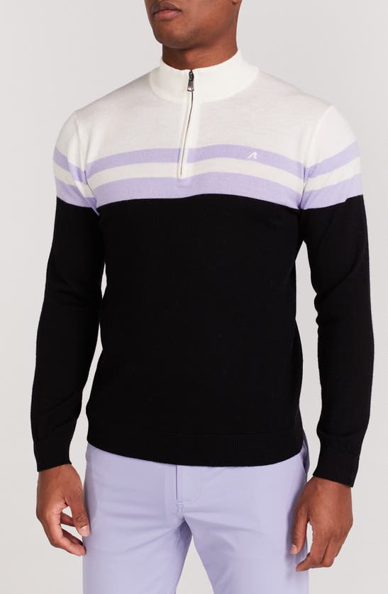 Shop Redvanly Cooper Stripe Quarter Zip Wool Sweater In Black