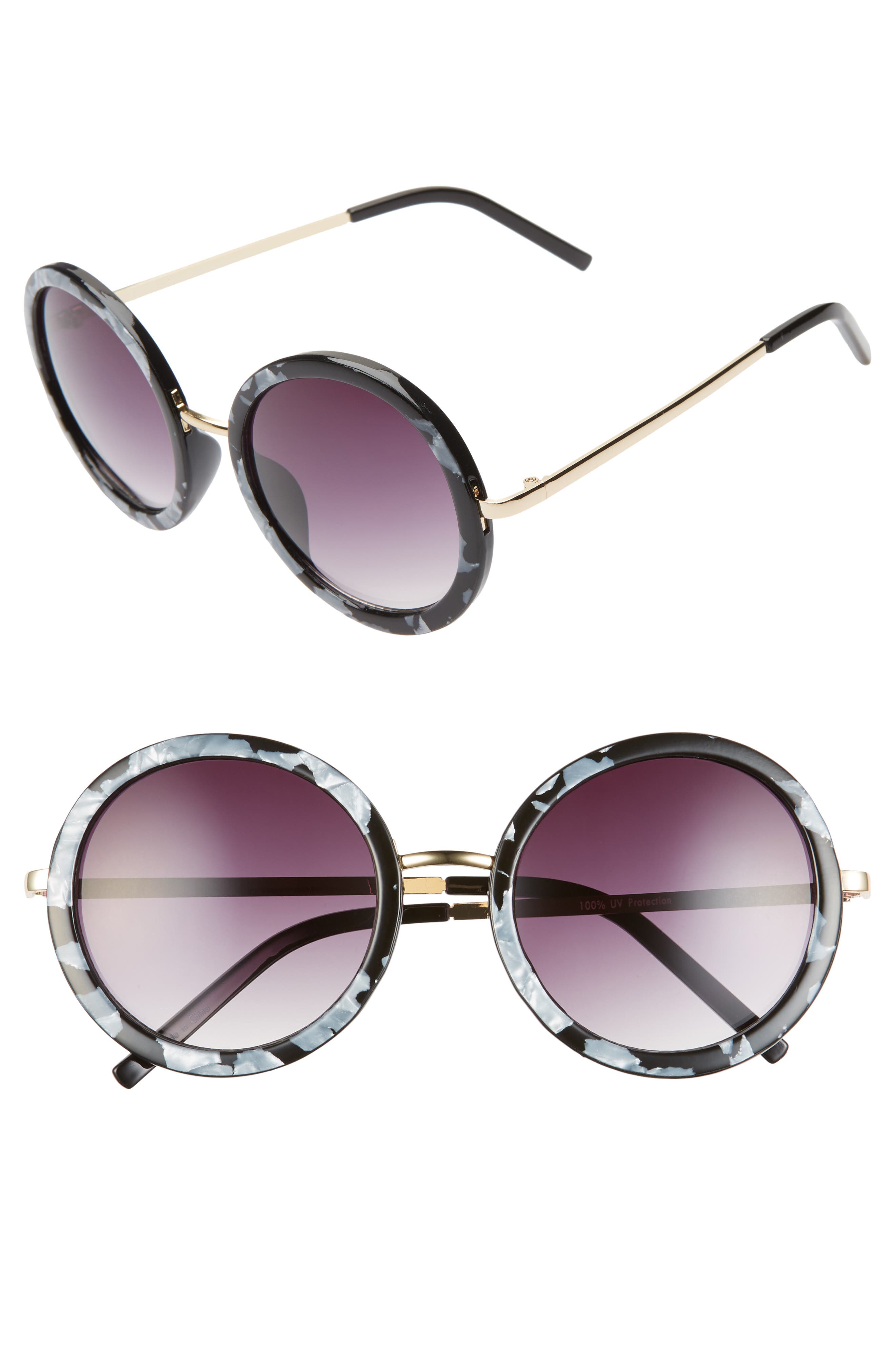  50mm Gradient Round Sunglasses, Main, color, BLACK