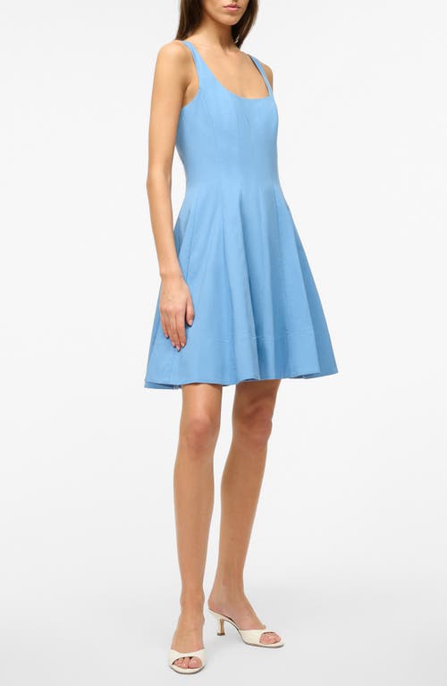 Shop Staud Wells Stretch Cotton Fit & Flare Dress In Azure