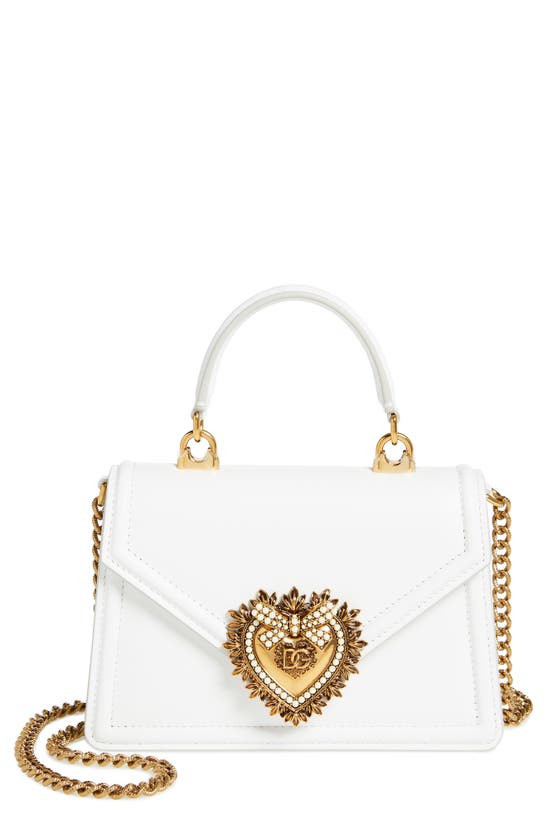 Shop Dolce & Gabbana Mini Devotion Leather Top Handle Bag In Optical White