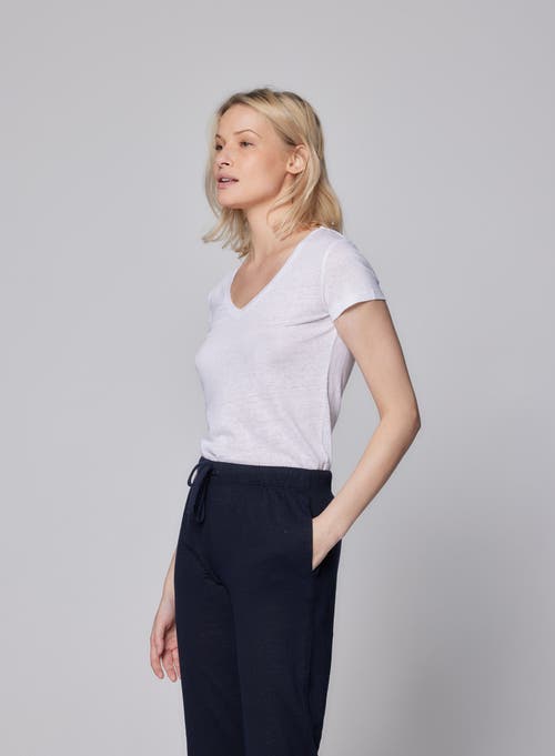 Shop Majestic Filatures Stretch Linen Short Sleeve V-neck T-shirt In Blanc