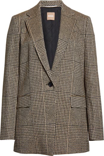 BOSS - Wool-blend double-breasted coat with houndstooth pattern