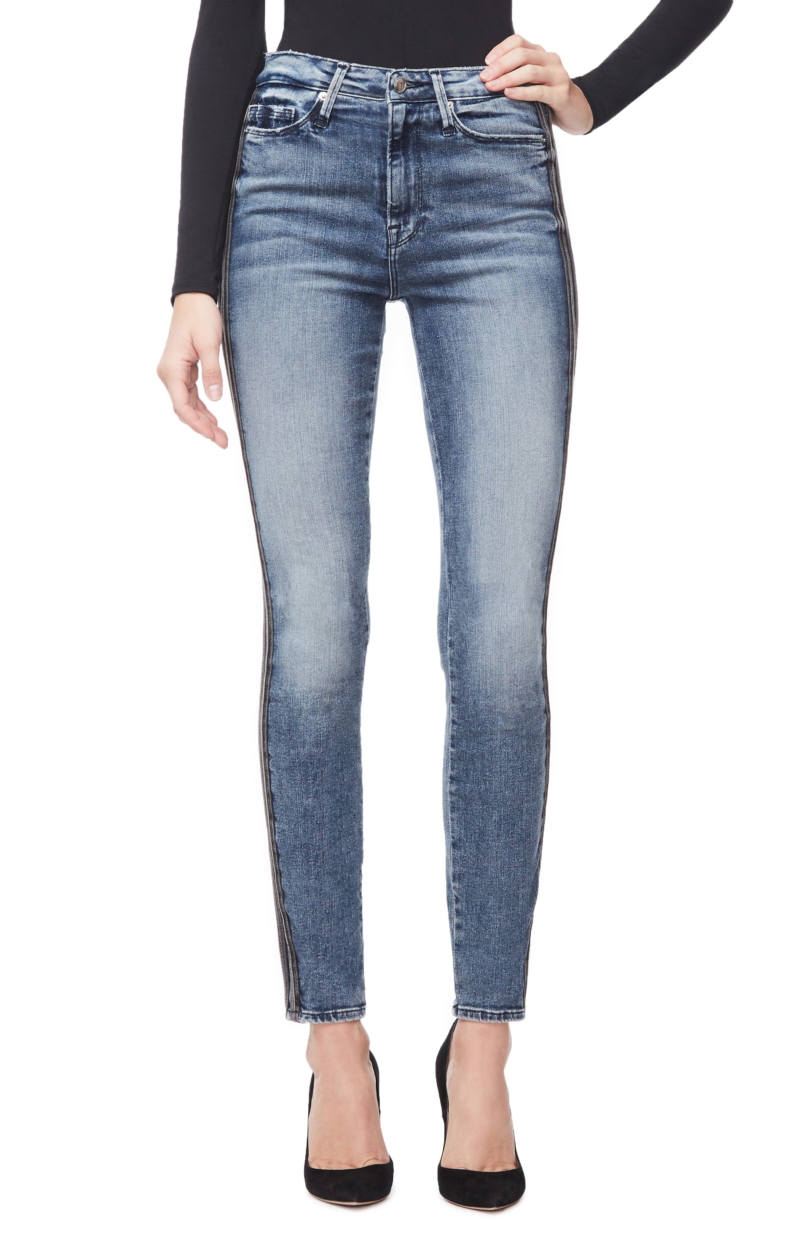Good American Good Waist Stripe Skinny Jeans (Blue 241) (Regular & Plus Size) Nordstrom