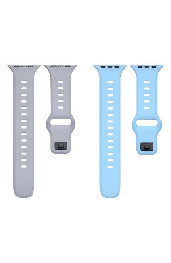 Shop The Posh Tech Assorted 2-pack Silicone Apple Watch® Watchbands In Grey/light Blue