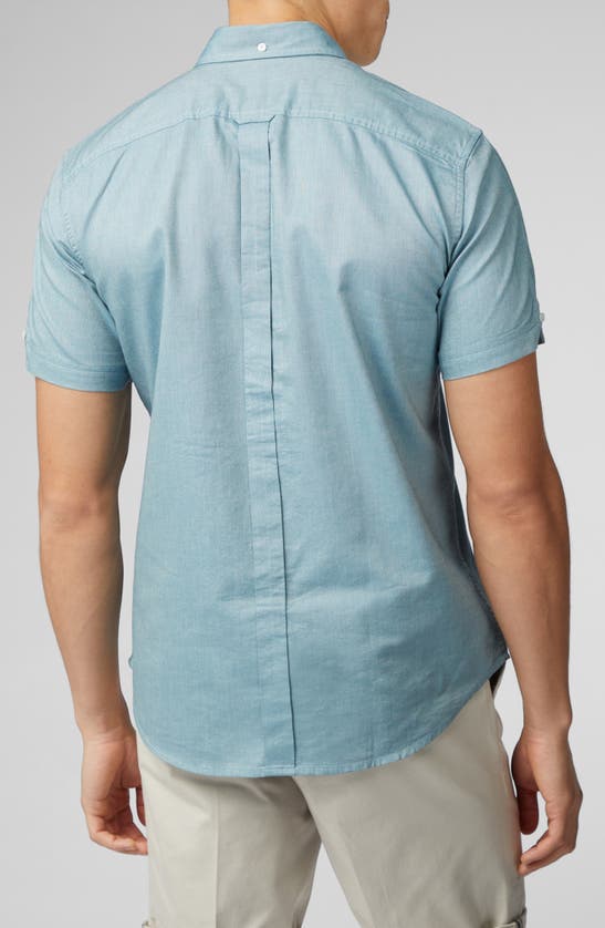 Shop Ben Sherman Signature Short Sleeve Organic Cotton Button-down Oxford Shirt In Teal