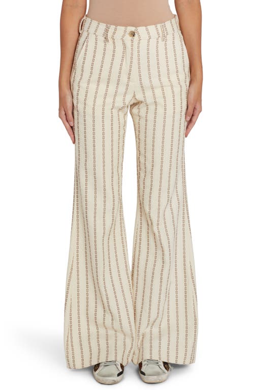 Golden Goose Geometric Embroidered Stripe Cotton Wide Leg Pants In Lambs Wool/coffe Iron