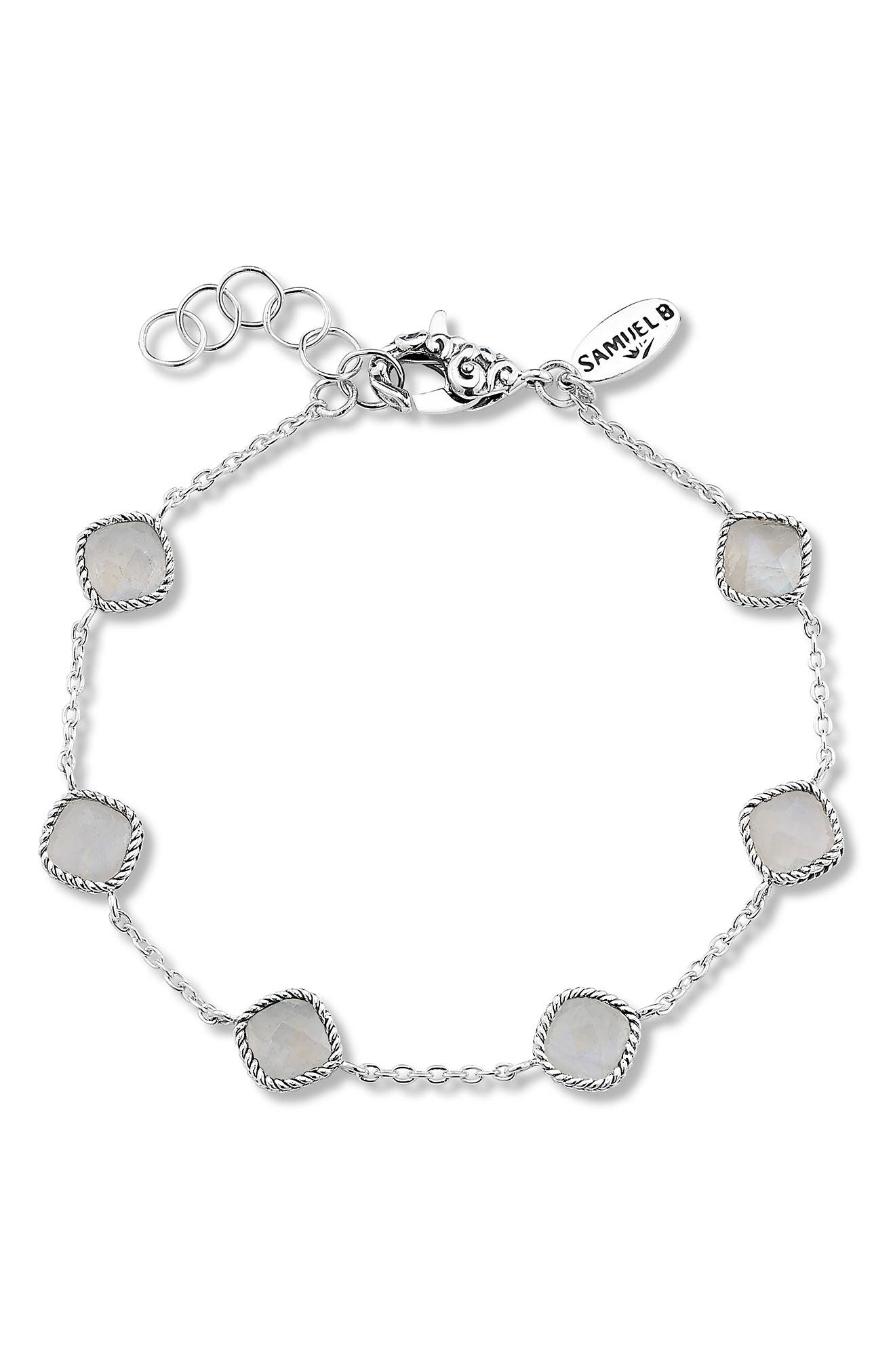 SAMUEL B. SAMUEL B. STERLING SILVER CUSHION CUT SEMI-PRECIOUS STONE STATION BRACELET