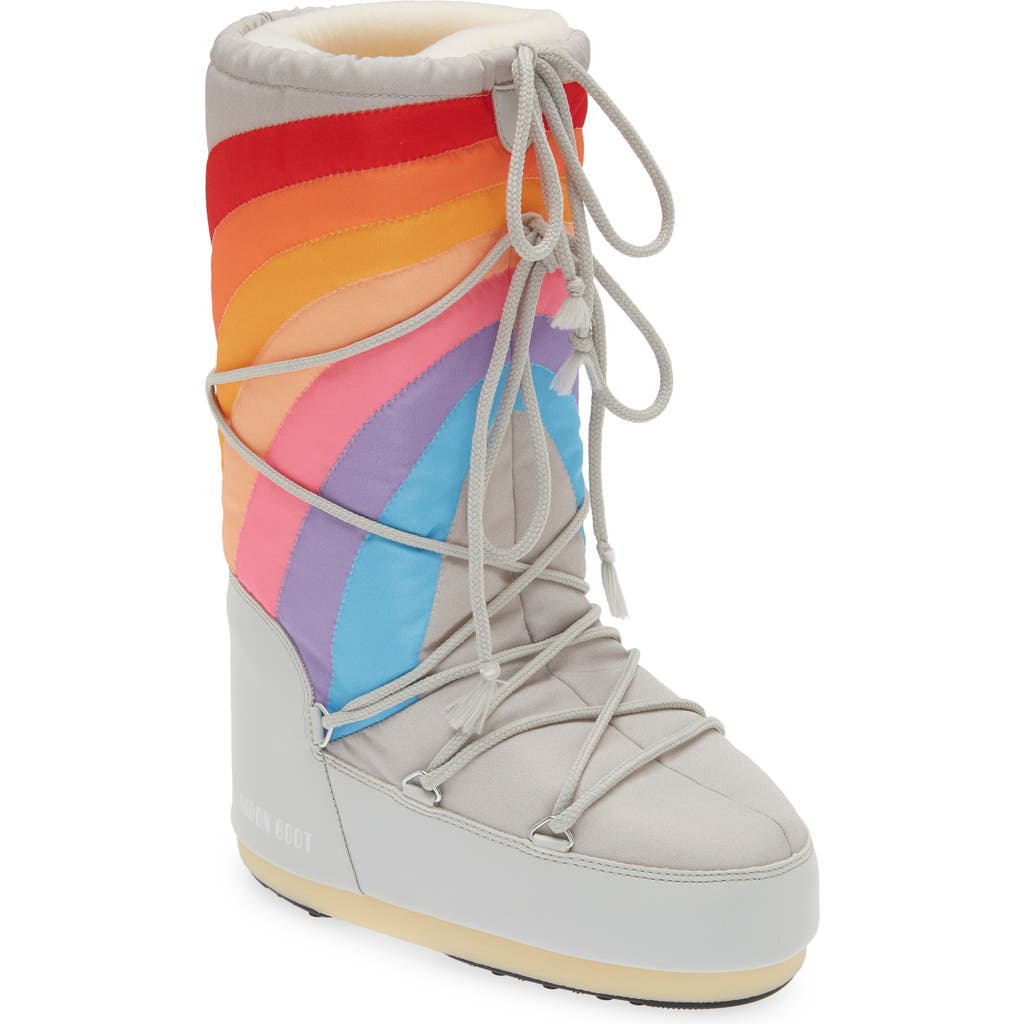 Moon Boot Kids' Rainbow Print Icon Water Repellent ® In Glacier/blue-red