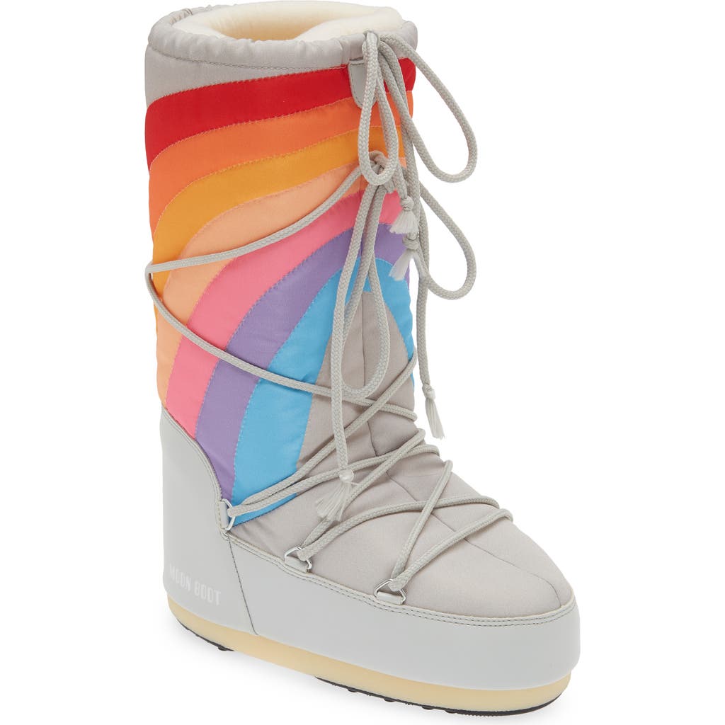 Moon Boot Kids' Rainbow Print Icon Water Repellent ® In Glacier/blue-red