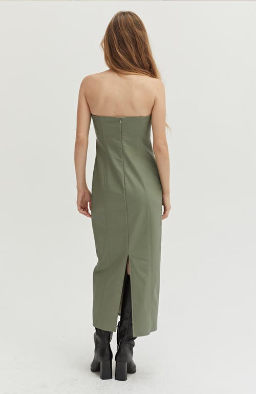 Crescent Faux Leather Tube Midi Dress In Eucalyptus