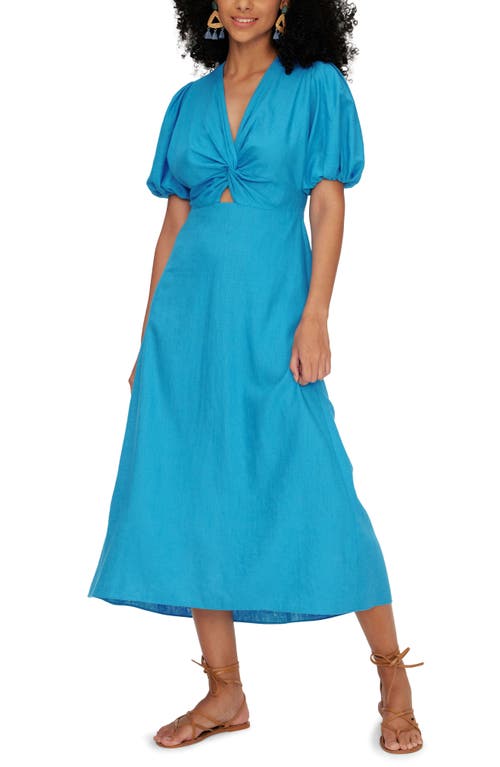 Diane von Furstenberg Majorie Twist Front Puff Sleeve Midi Dress Cerulean Blue at Nordstrom,