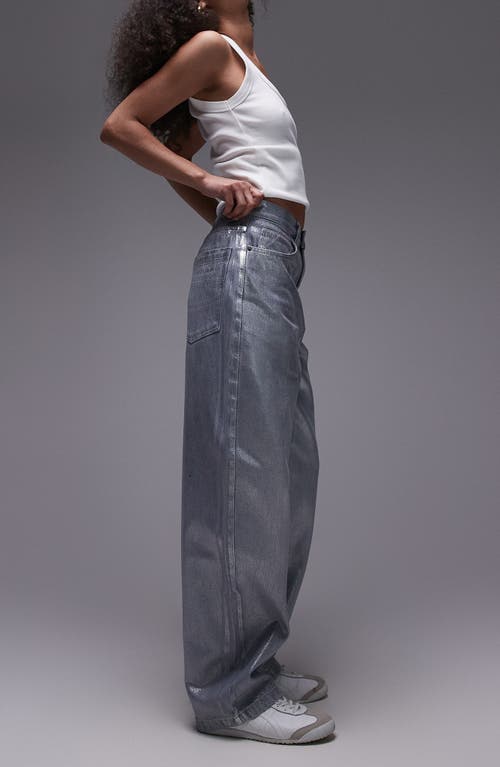 Shop Topshop Silver Foil Baggy Jeans In Grey