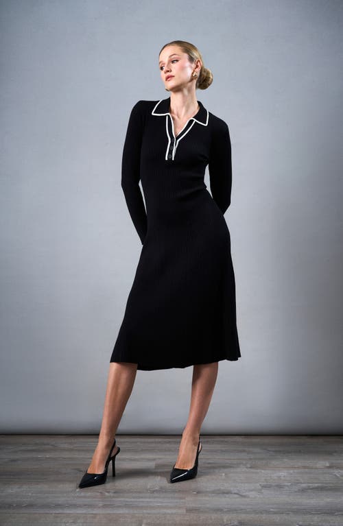 Halogenr Halogen(r) Contrast Trim Long Sleeve Sweater Dres In Rich Black