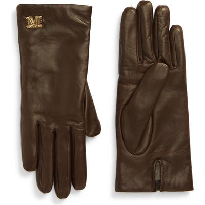 Max Mara Logo Hardware Leather Gloves - Brown
