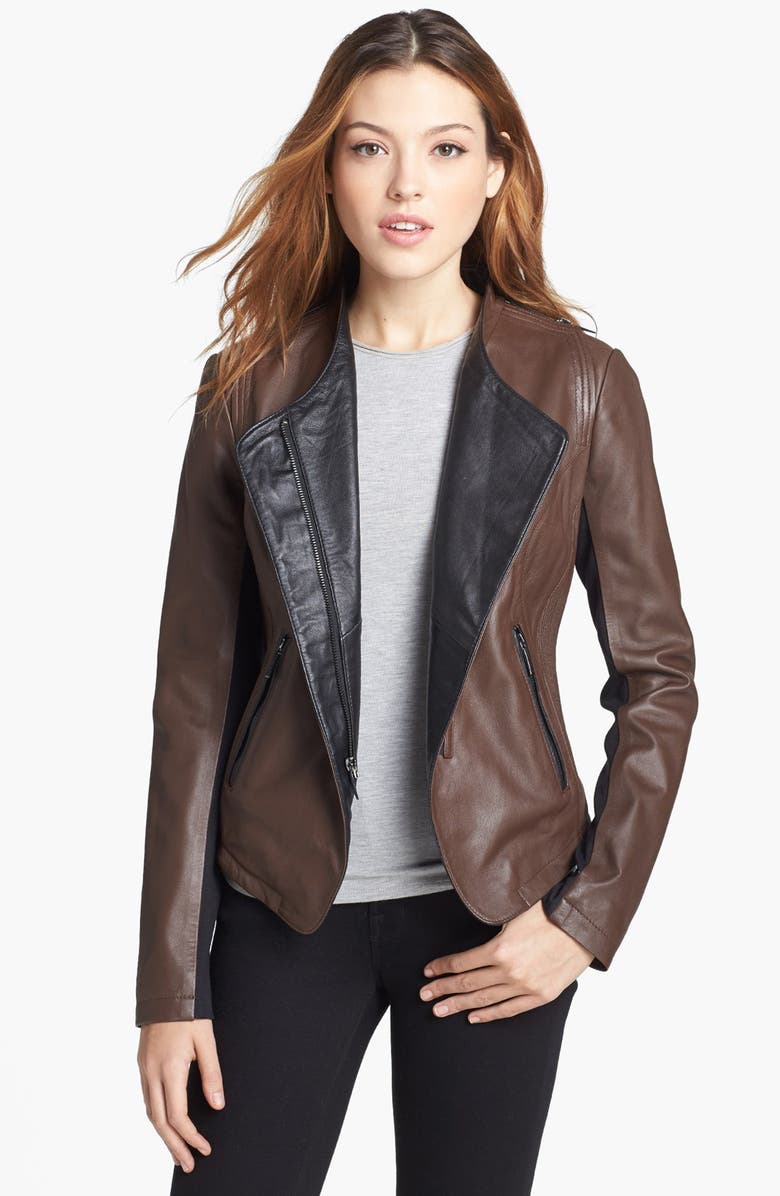 Laundry by Shelli Segal Two Tone Leather Jacket (Online Only) | Nordstrom