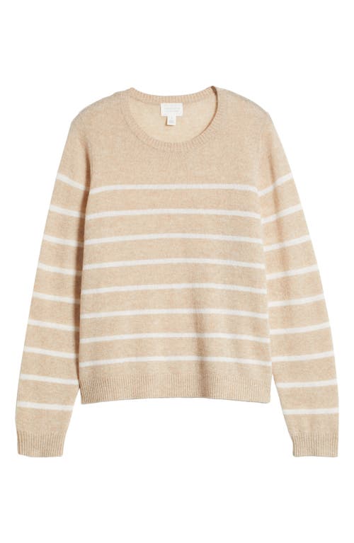 Shop Caslonr Caslon(r) Stripe Crewneck Cashmere Sweater In Tan Doeskin Heather Stacy