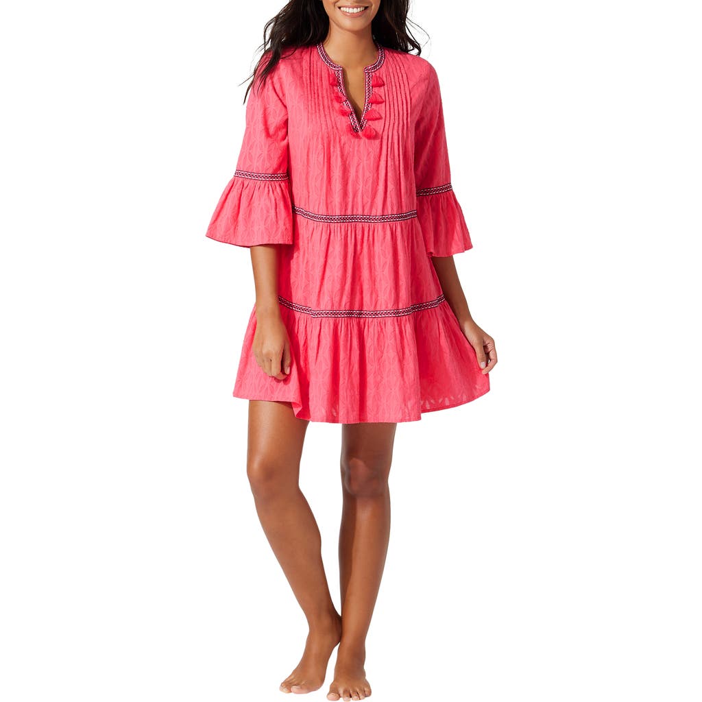 Tommy Bahama Embroidered Tiered Cotton Cover-up Dress In Pink