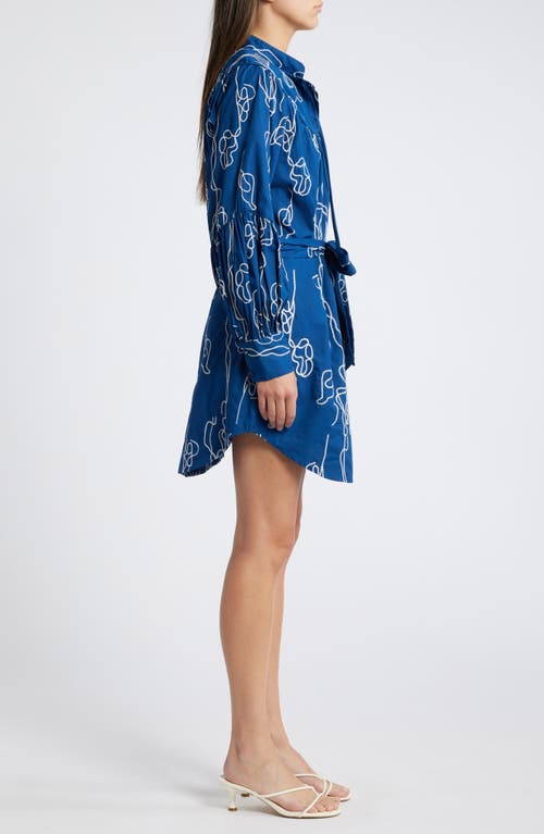 Shop Ciebon Amelie Embroidered Long Sleeve Shirtdress In Navy/white