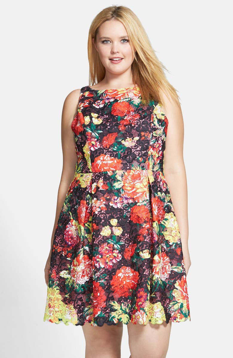 Adrianna Papell Print Lace Fit & Flare Dress (Plus Size) | Nordstrom