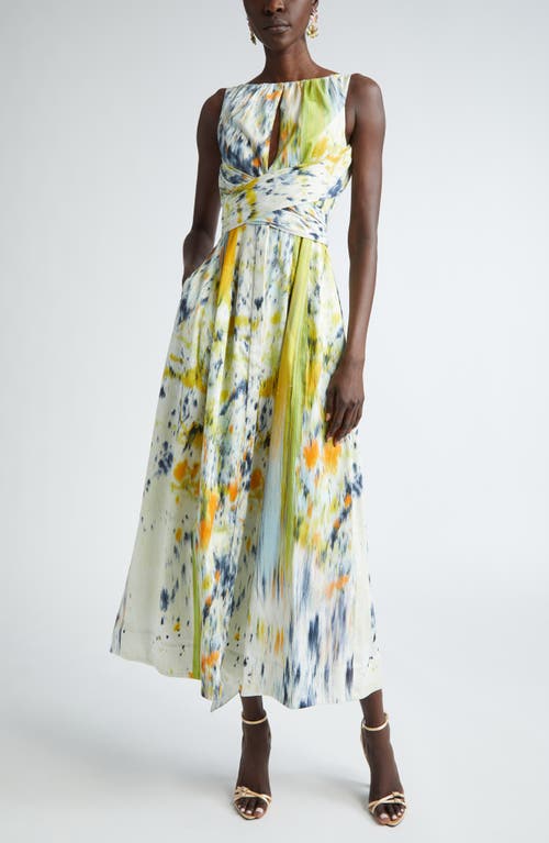 Oscar de la Renta Abstract Brushstroke Print Dress Citrine Multi at Nordstrom,