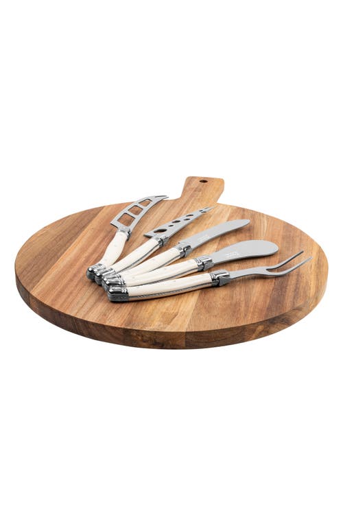 French Home Laguiole 6pc Artisan Cheese Knife Set & Round Wood Board In Ivory And Wood