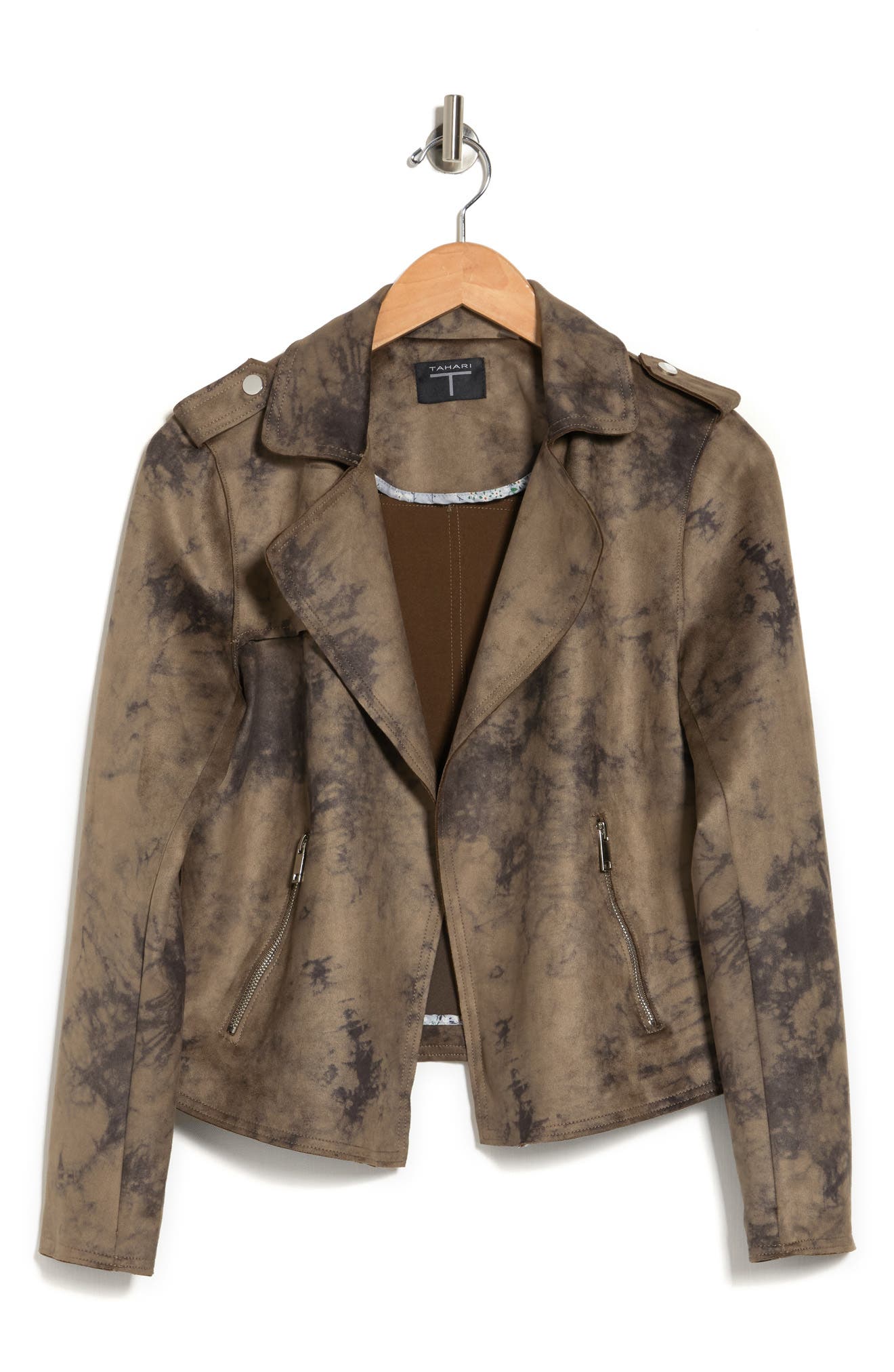 t tahari faux suede crop moto jacket