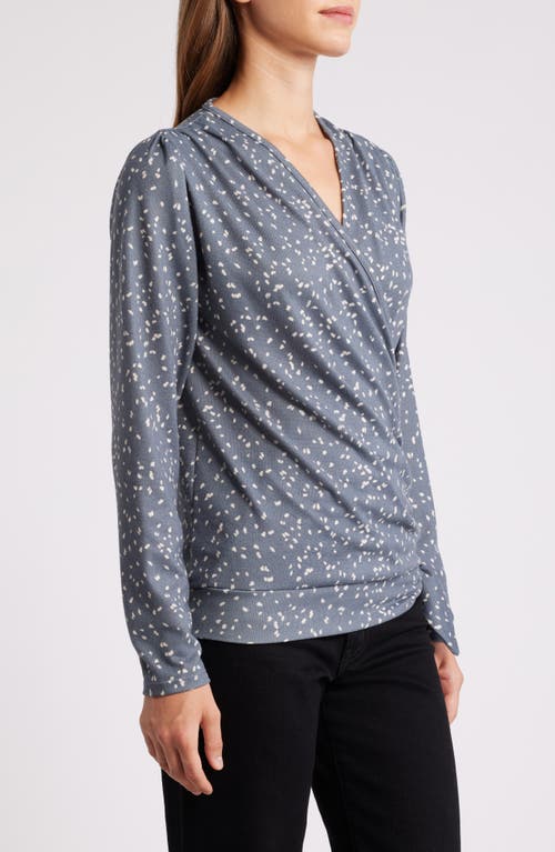Loveappella Dot Print Faux Tie Wrap Top In Teal/ Nat