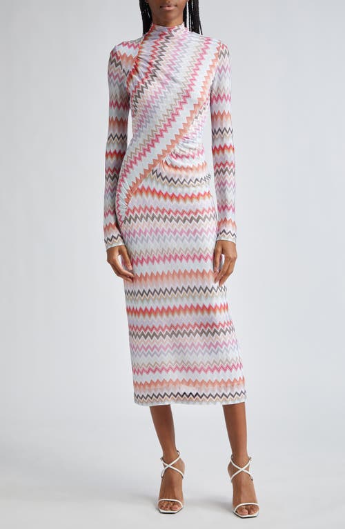 Missoni Asymmetric Long Sleeve Chevron Knit Dress Black/Light Tones Multicolor at Nordstrom, Us