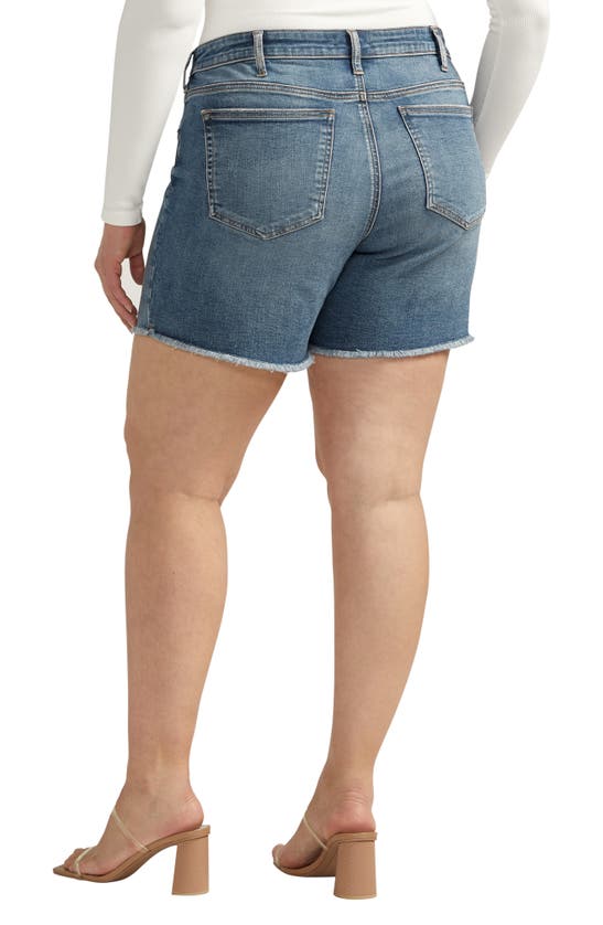 Shop Silver Jeans Co. Beau Frayed High Waist Denim Boyfriend Shorts In Indigo