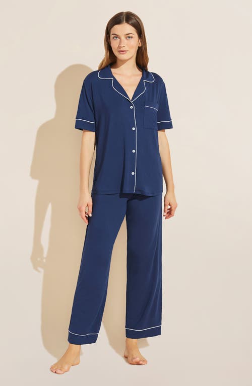 Shop Eberjey Gisele Short Sleeve Jersey Knit Pajamas In Navy/ivory