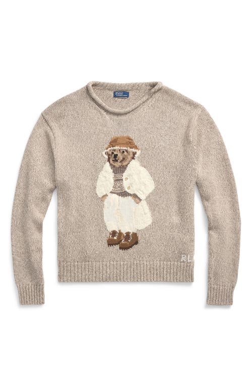 Shop Polo Ralph Lauren Creamy Bear Intarsia Roll Neck Sweater In Mushroom Marl Multi