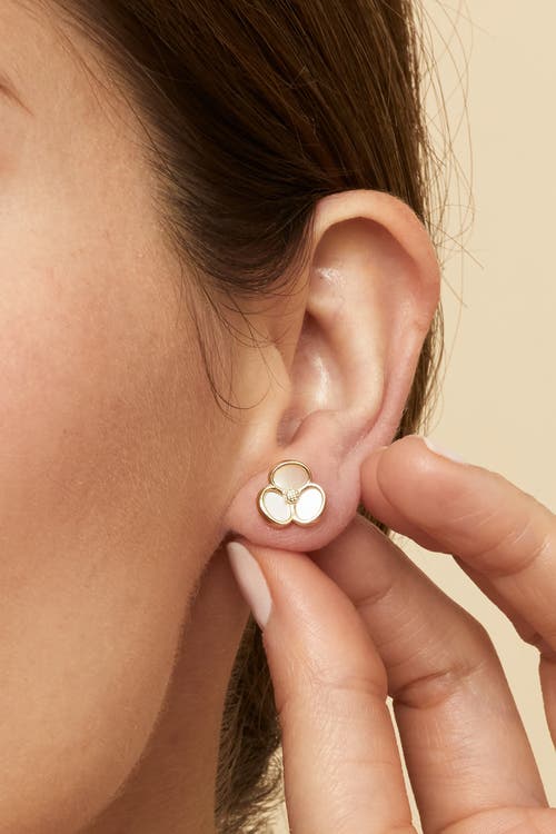 Oradina Women's 14k Yellow Solid Gold Petals Of Pearl Studs In Yellow Gold