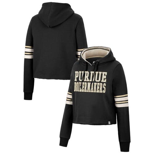 Women's Colosseum Black Purdue Boilermakers Retro Cropped Pullover Hoodie