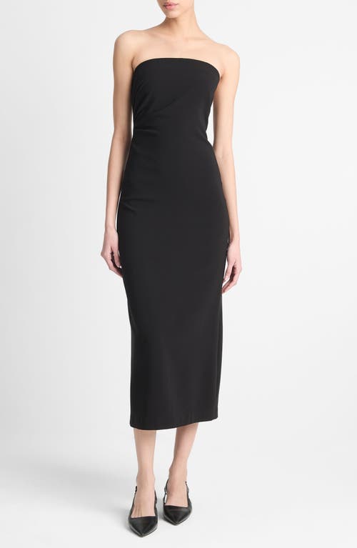 Shop Vince Ruched Strapless Midi Dress In Black