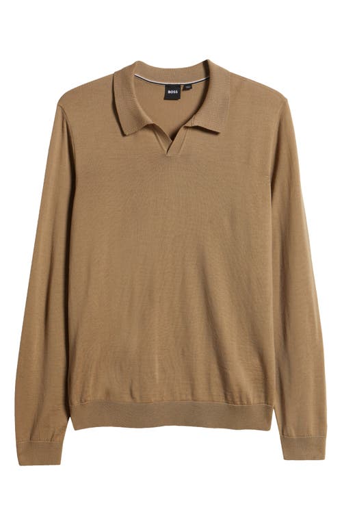 Hugo Boss Boss Enord Long Sleeve Wool Polo Sweater In Open Beige