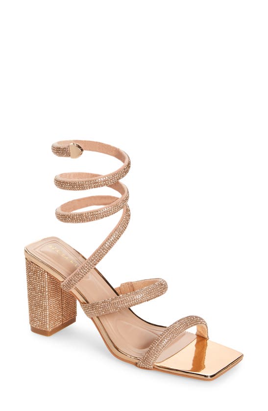 Shop Azalea Wang Ursula Crystal Embellished Ankle Wrap Sandal In Rose Gold