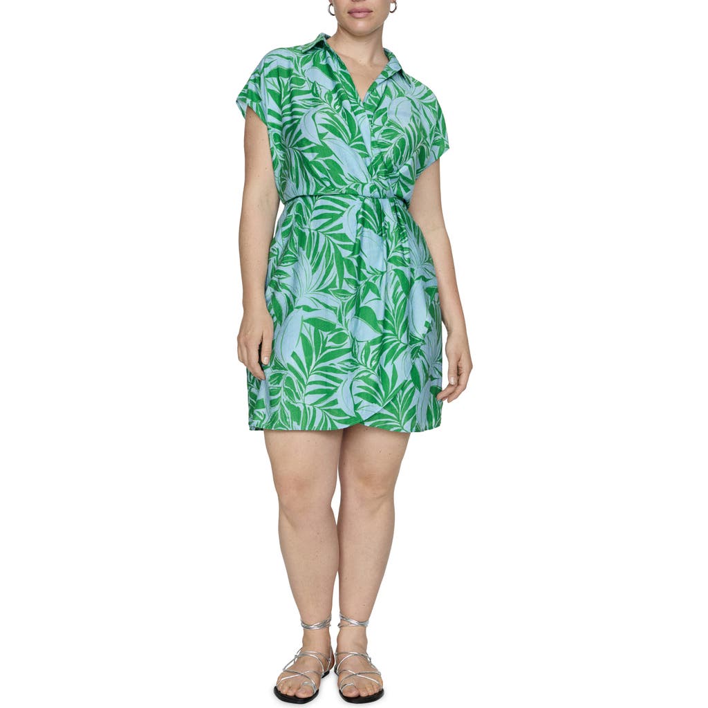 Shop Mango Palm Frond Faux Wrap Mini Shirtdress In Blue