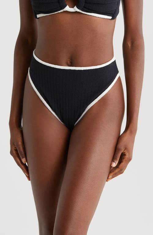 Paula Bikini Bottoms in Black Terry Rib Cream Binded