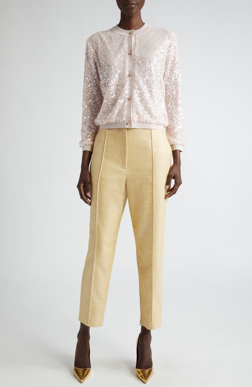 St John High-rise Slim-leg Ankle Zip-hem Metallic Twill Pants In Silver/sunflower Multi
