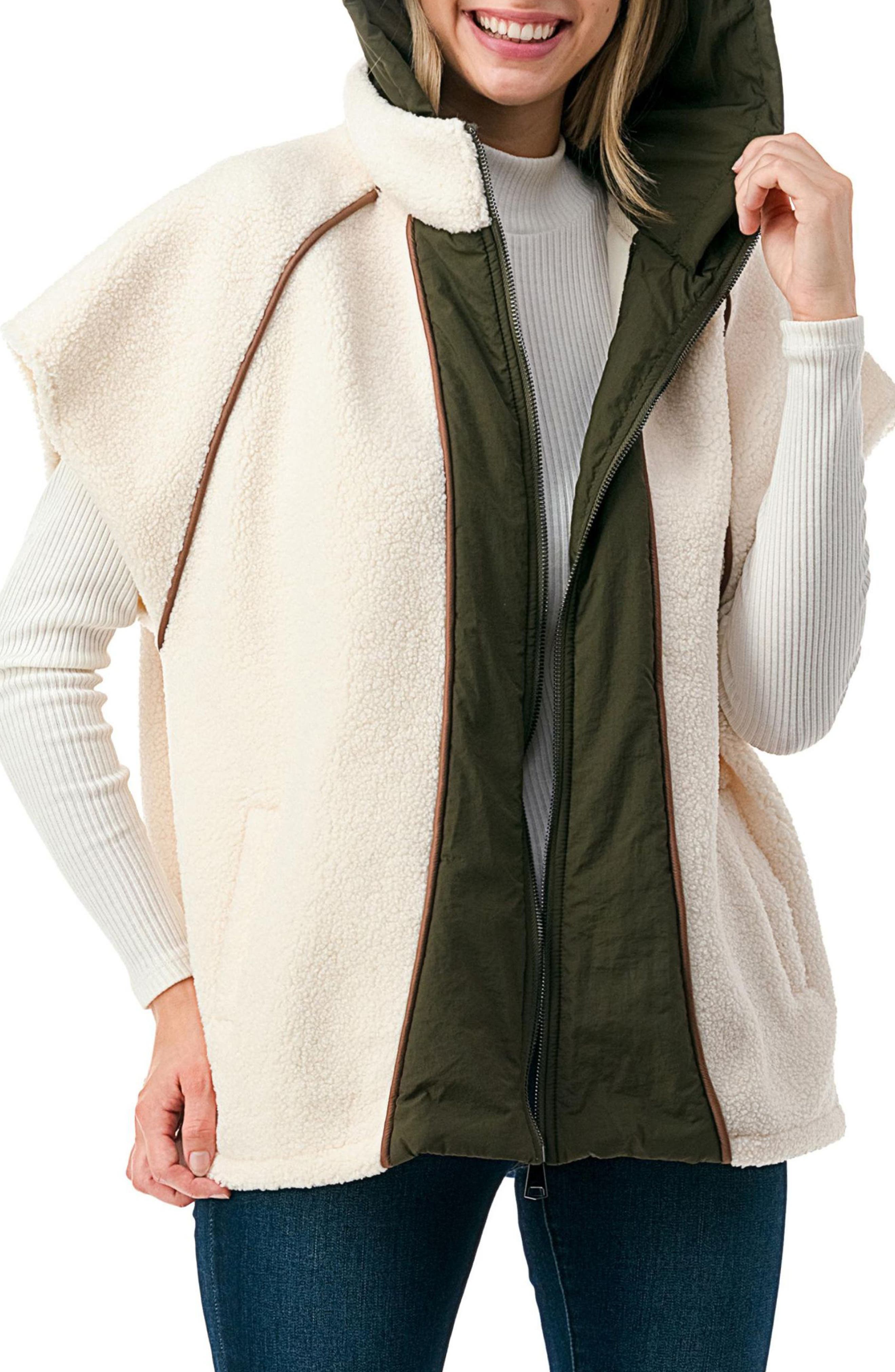 MARCUS ADLER MARCUS ADLER HOODED HIGH PILE FLEECE CARDIGAN