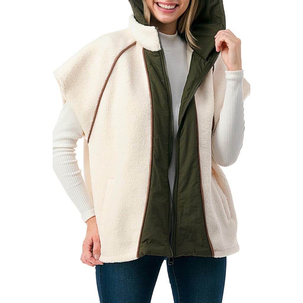 Marcus Adler Hooded High Pile Fleece Cardigan In Cream