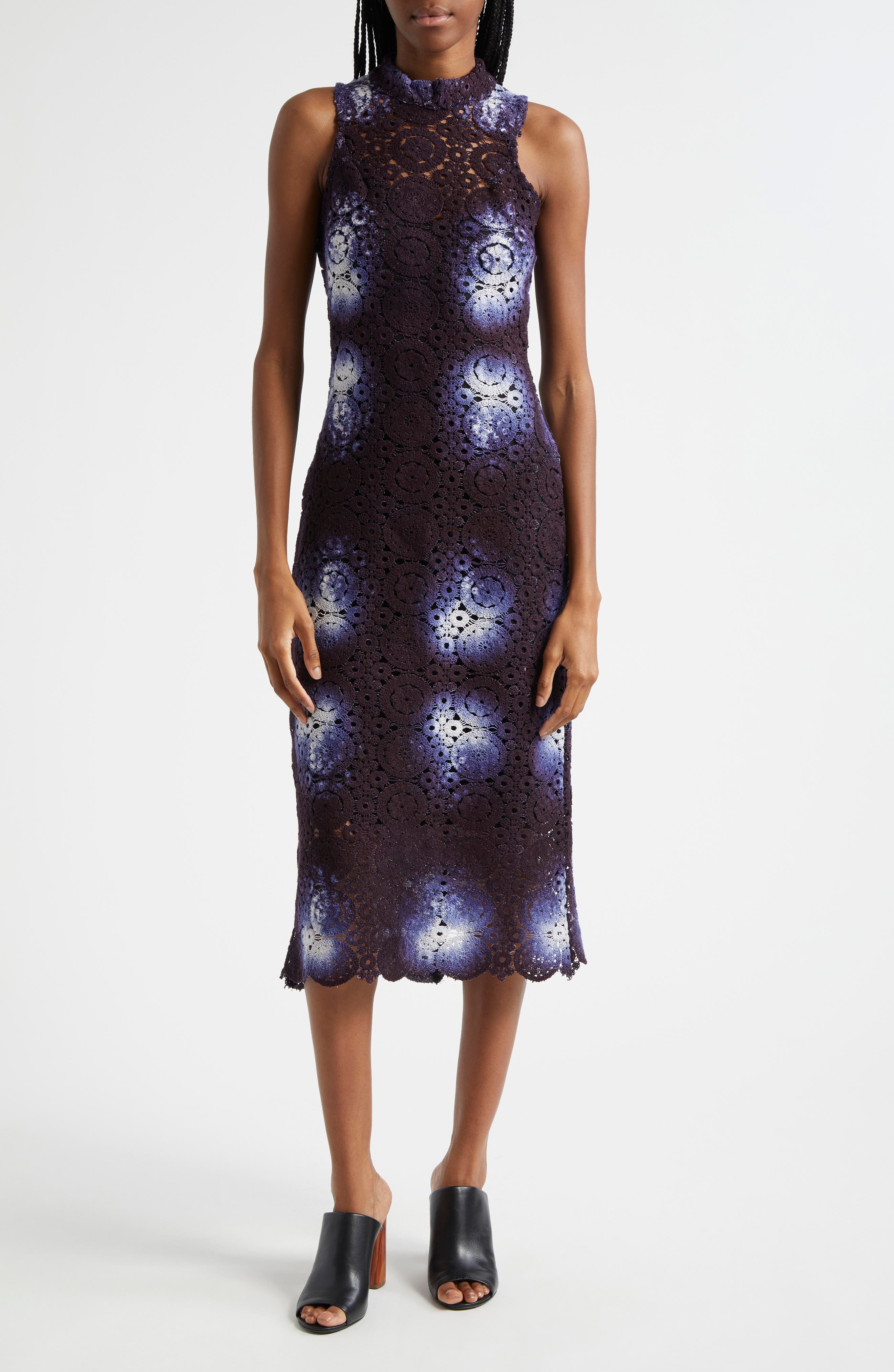 BUSAYO Lekan Crochet Dress in Indigo Blue, White 