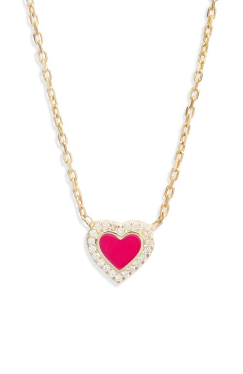 Everyday Pavé & Enamel Heart Pendant Necklace in Gold/Pink