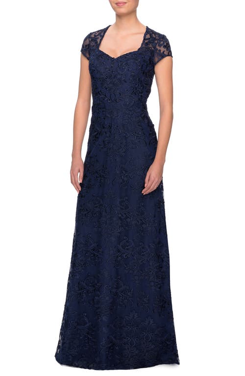 La Femme Embellished Lace Gown Navy at Nordstrom,