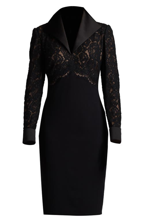 Shop Tadashi Shoji Long Sleeve Lace & Crepe Dress In Black/nude