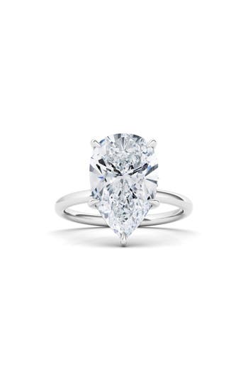 Hautecarat Pear Cut Lab Created Diamond 18k Gold Ring In 18k White Gold