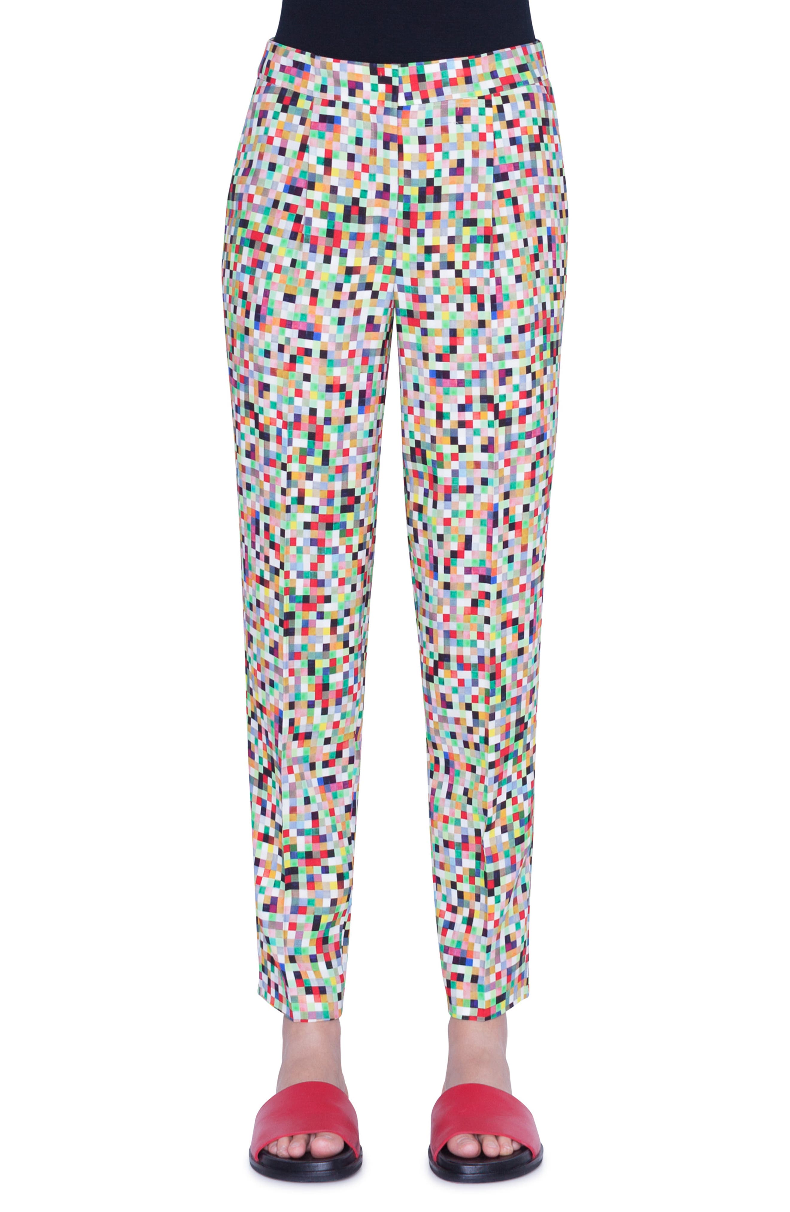 Akris Punto Pants Maiko Pixel Print Crepe Ankle Pants