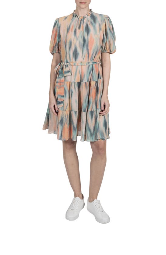 Shop Julia Jordan Abstract Print Crinkle Chiffon Shift Dress In Beige Multi